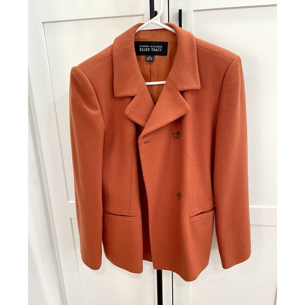 Vintage Linda Allard Ellen Tracy 100% Wool Double Breasted Blazer Orange Size 4